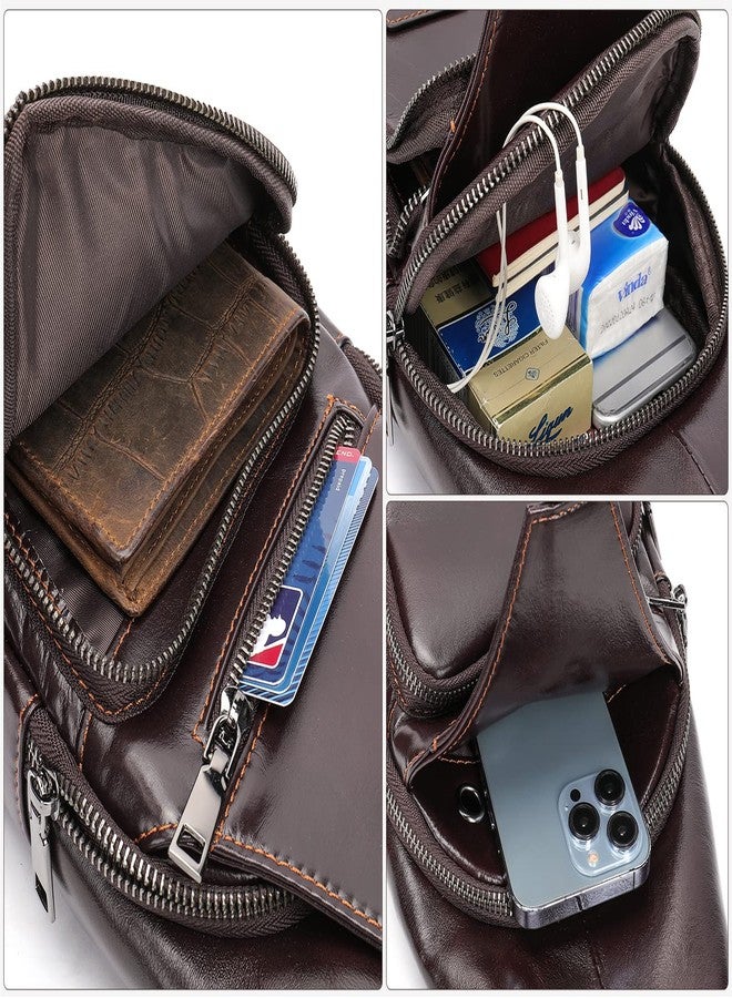 NIUCUNZH Leather Bag, Metal Buckle Crossbody Bags Shoulder Cross Chest Pack Small Travel Backpack for Men and Women - Image 2